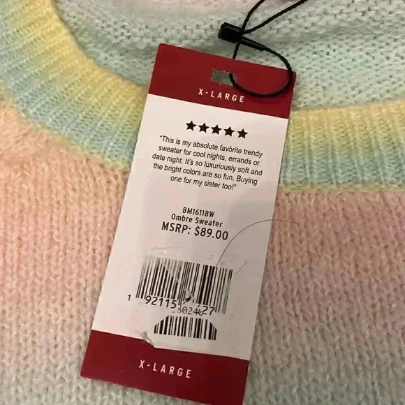 BB Dakota Steve Madden pastel rainbow ombre ice cream sweater XL NWT - Picture 3 of 5